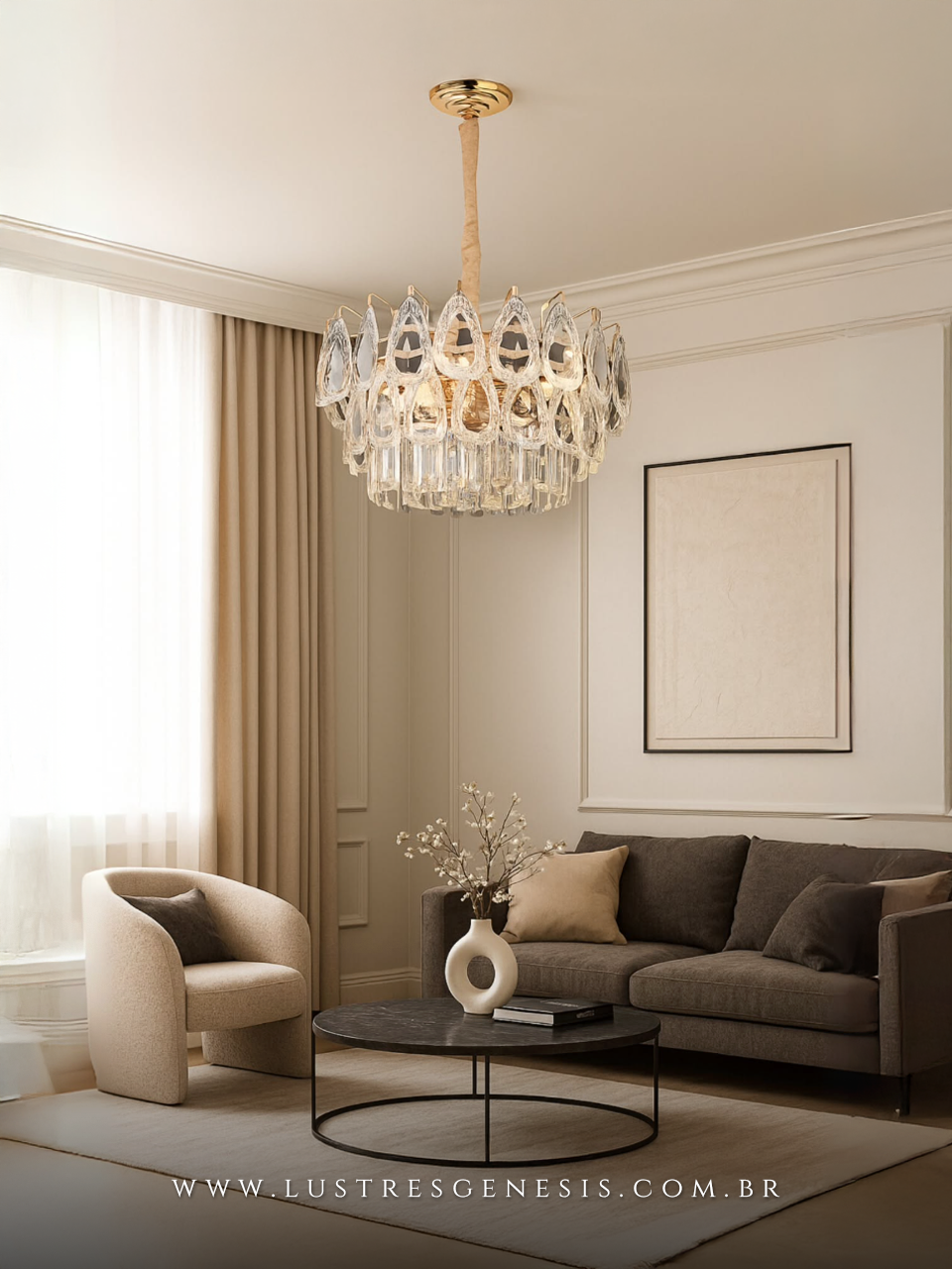 Lumin&aacute;ria de Teto Pendente Cristal e Vidro Trabalhado